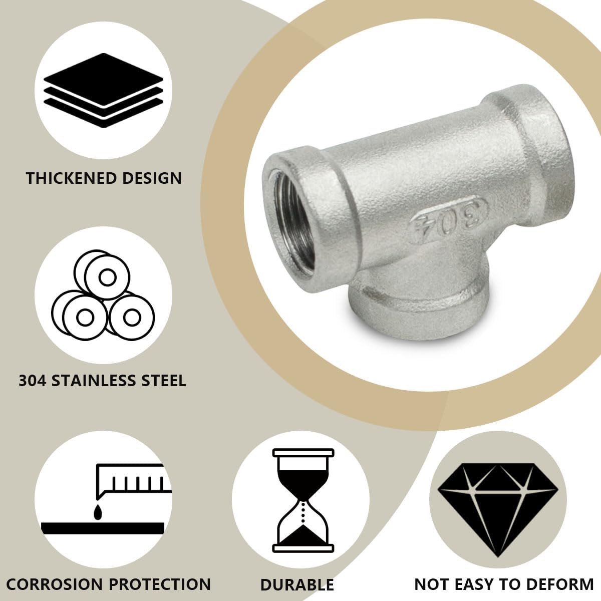 BWINTECH 3PCS 304 Stainless Steel Tee Pipe Fittings for Pipe Connecting, 1" x 1" x 1" Female NPT Pipe Fittings