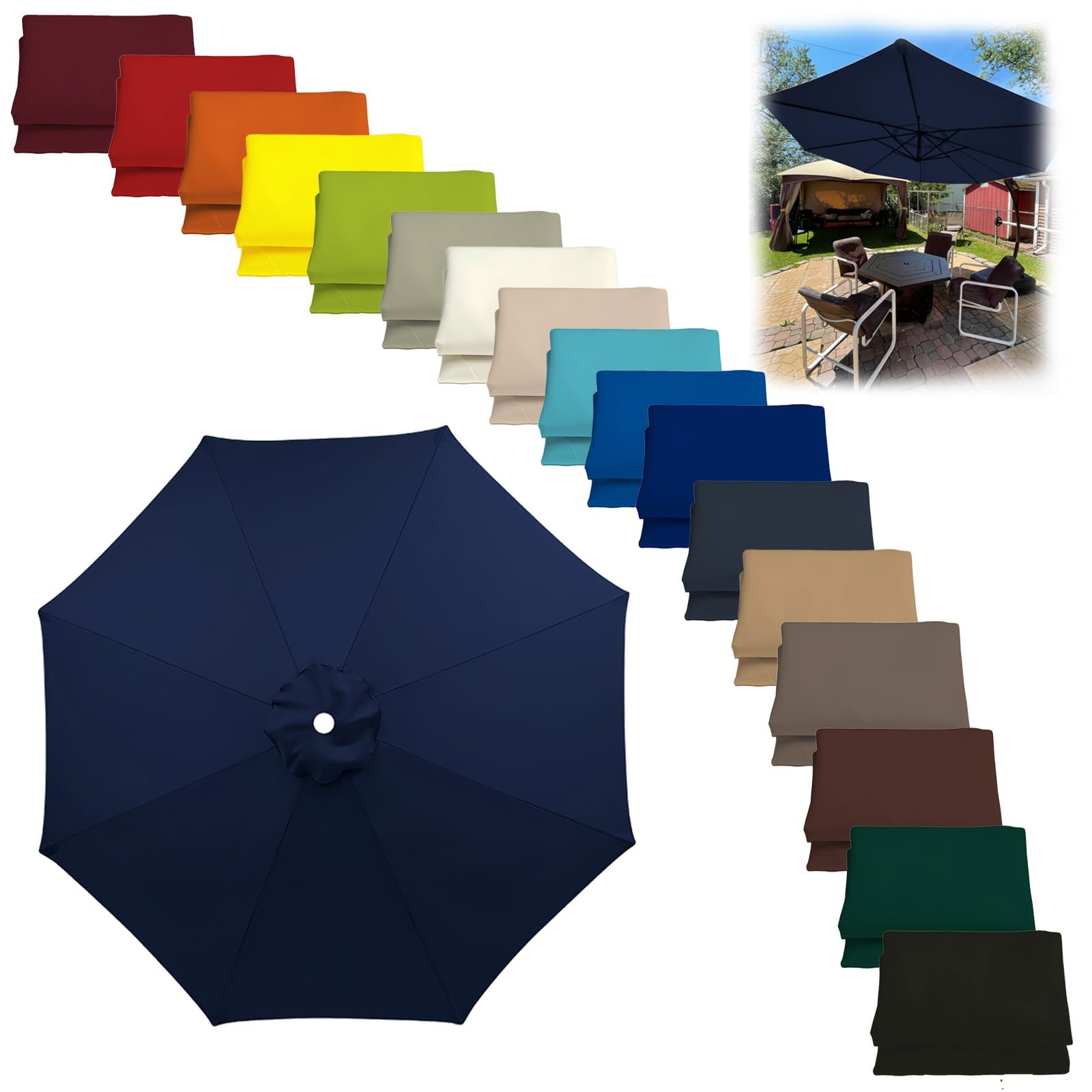 300CM/9.8FT Outdoor Patio Umbrella Replacement Canopy, 8 Ribs Umbrella Canopy Cover Replacement Fabric, 270CM 230CM Parasol Table Market Yard Umbrella Replacement Top Cover(Navy Blue,300CM-9.8FT)