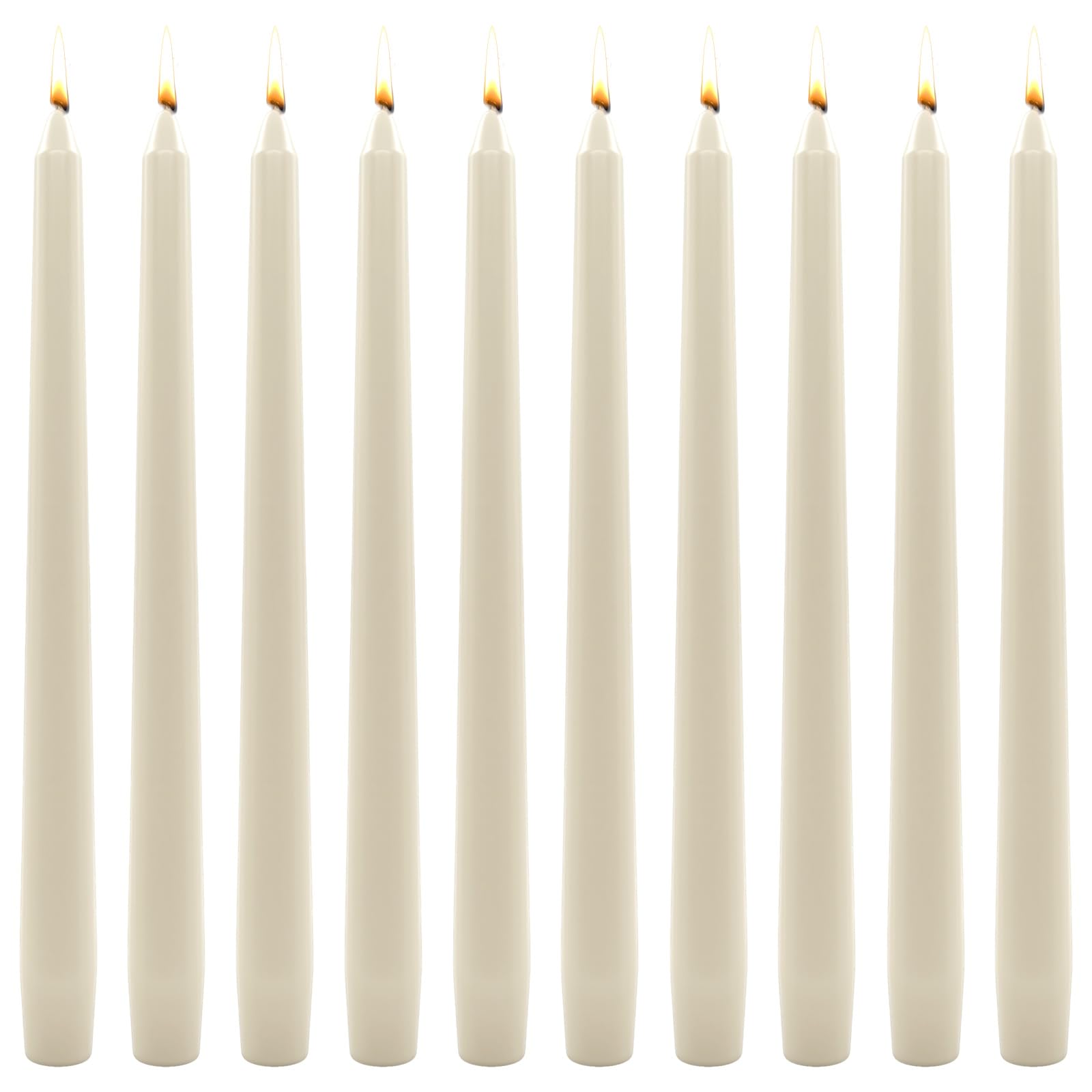 Photo 1 of 10 PCS Taper Candles: Ivory White Dripless Unscented Smokeless 10 Inch Tall Paraffin Wax Sticks with Cotton Wicks, 7-8 Hours Burning Time for Wedding Christmas Table Decor & Candlestick Holders