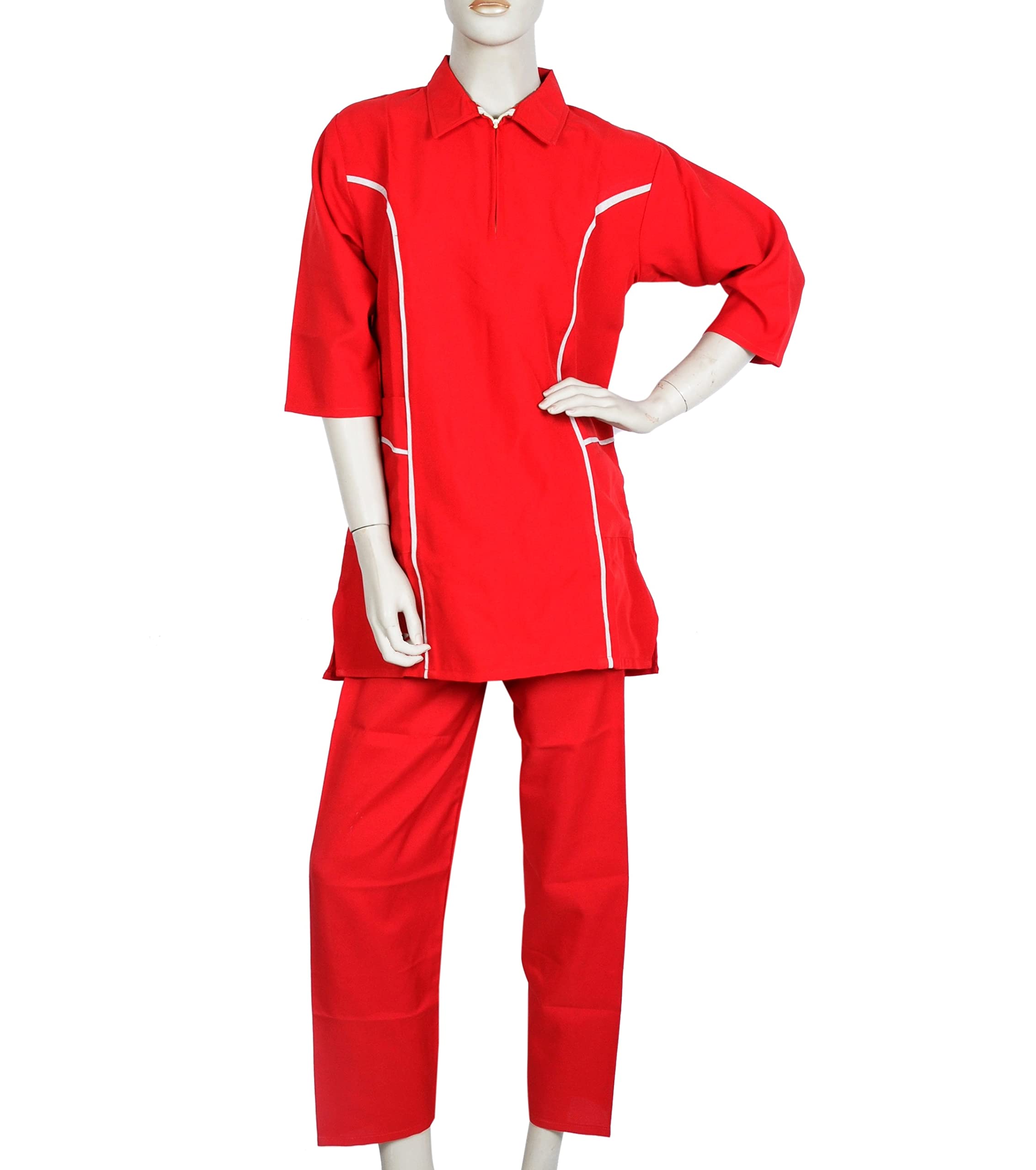 GenericHouse Maid Uniform Scrub Suit 2 Pcs Suit, 3 quarter sleeves scrubs featuring with 2 pockets, Nanny Dress, ABG204 Red