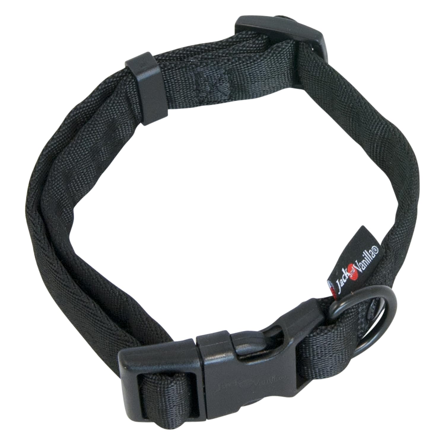 JACK AND VANILLA, Comfort Tube Nylon Dog Collar, Black, Size 25 mm x 39-65 cm
