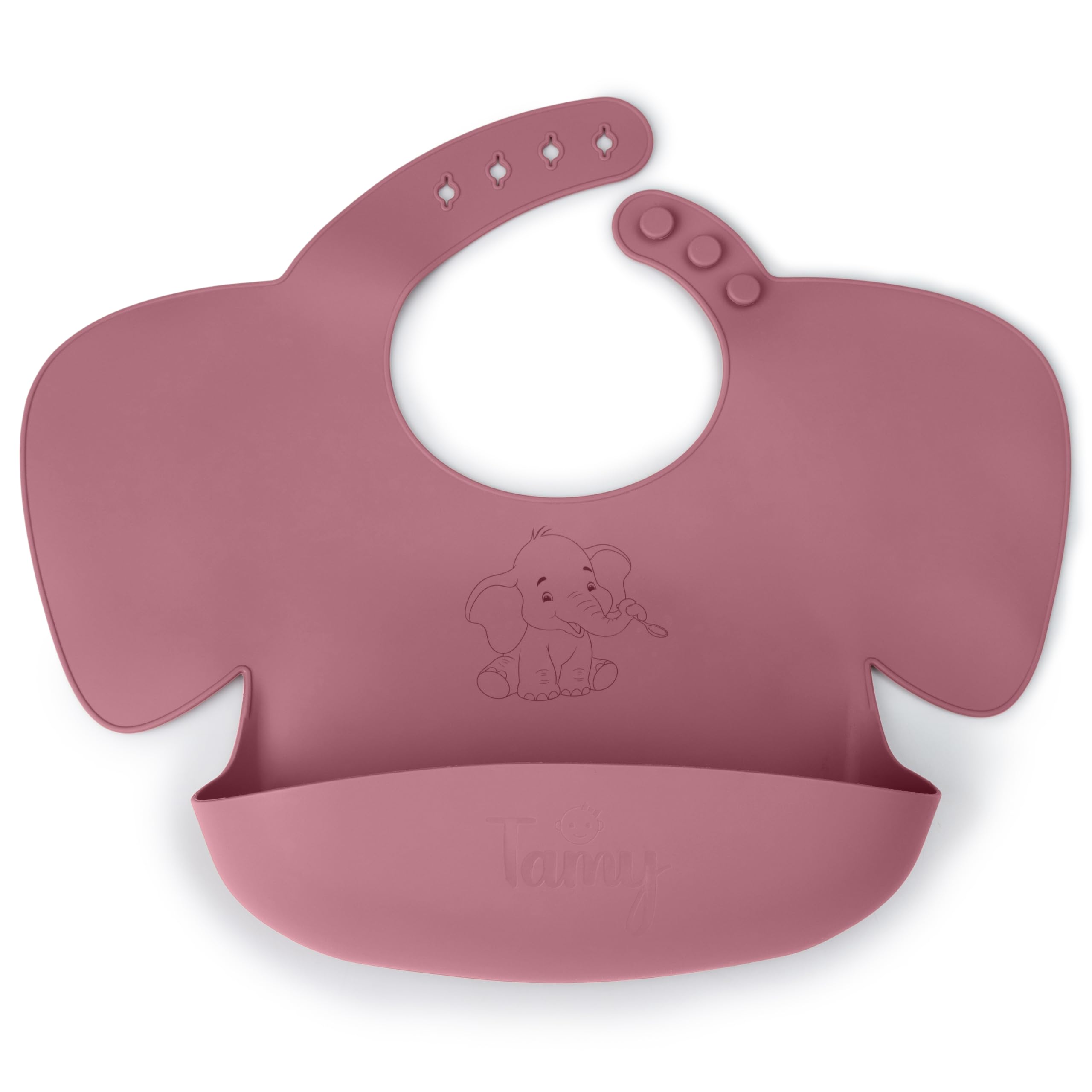 Tamy Premium Silicone Baby Bib – Waterproof bib with food catcher, adjustable, BPA free, soft & stain proof feeding bib for babies 6 months to 2 years and above (Dusty Pink)-image-21