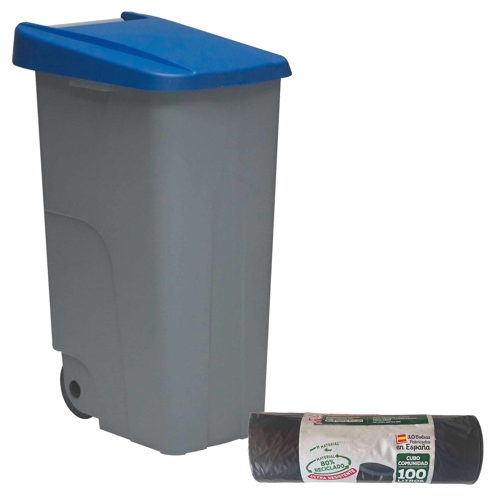 WELL HOME MOBILIARIO & DECORACIÓN Contenedor Cerrado 85L Azul H.76cm + Rollo 10 bolsas de basura 100L