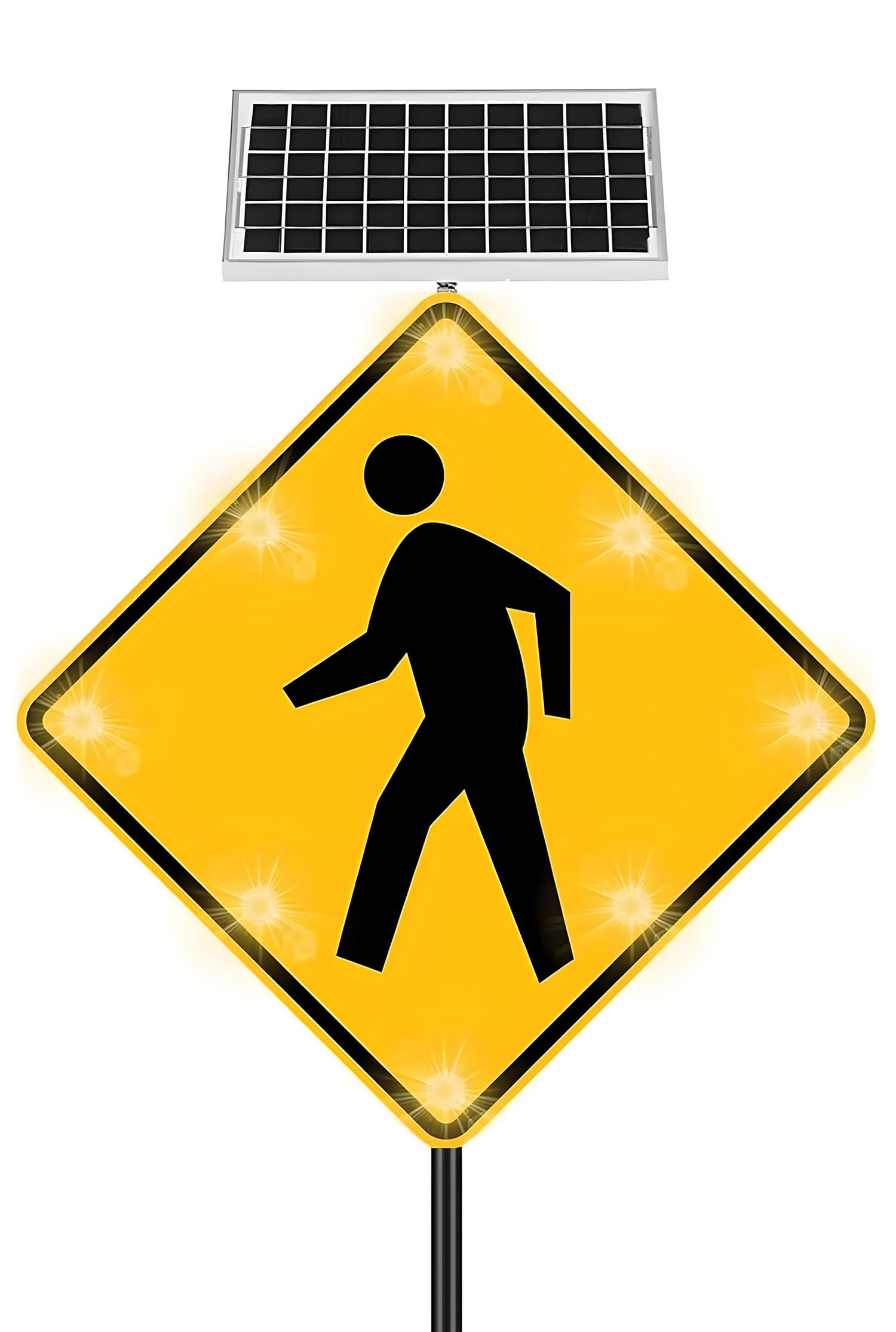 Señal LED solar de cruce de peatones, señal de advertencia de tráfico parpadeante, señal de carretera de aluminio con película reflectante de grado de ingeniería, funciona con energía solar para mayor