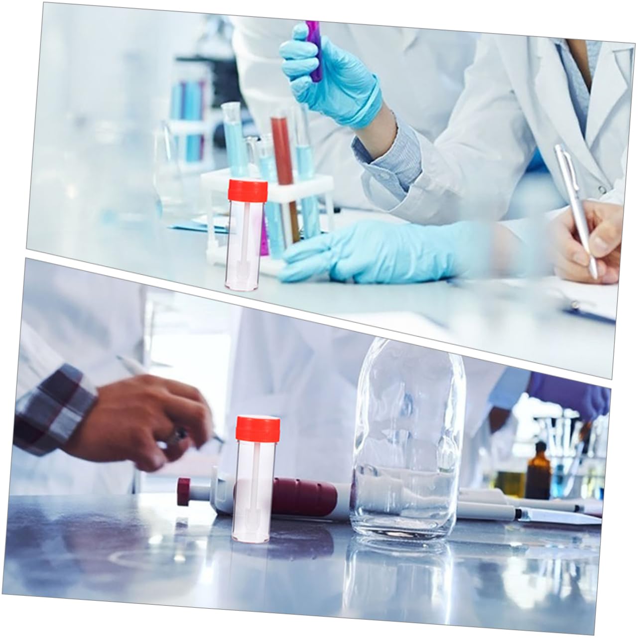 SOLUSTRE 30pcs Urine Specimen Cups with Spoon Lid for Testing 25ml Peel Seal Design