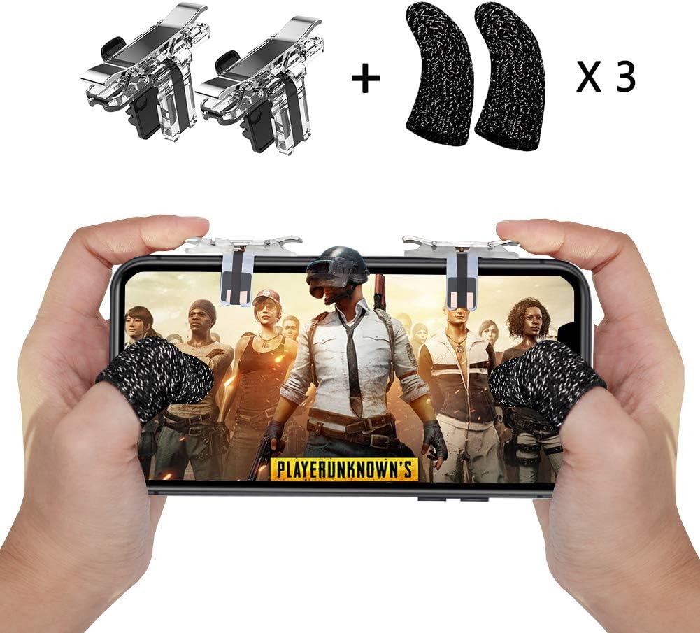 Mobile Game Controller Trigger Finger Sleeves Sets, Phone Game Triggers Aim Buttons L1R1 Shooter, Ultra-Thin Anti-Sweat Breathable Touch Screen Finger Sleeve for PUBG/Knives Out/Call of Duty