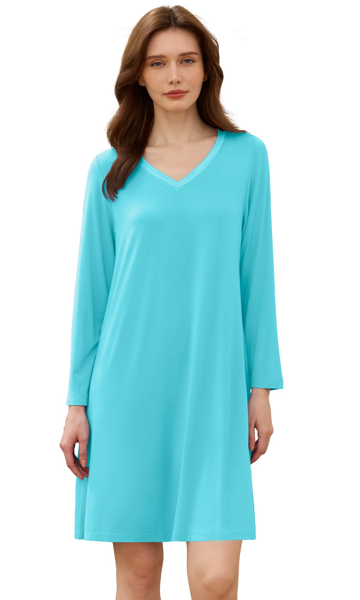 WiWi Chemises de nuit pour femmes, chemise de nuit douce à manches longues, chemise de nuit grande taille, robe de pyjama en viscose de bambou, taille S à 4X