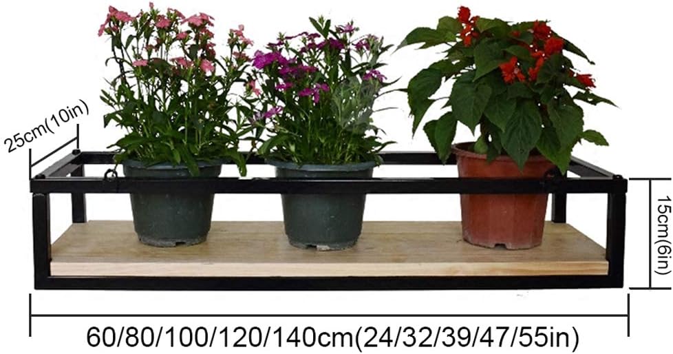 Creative Plant Railing Shelf with Solid Wood Board and Iron Frame, Hanging Flower Stand, Ceiling Flower Pot Rack Storage, for Bar Flower Shop Balcony