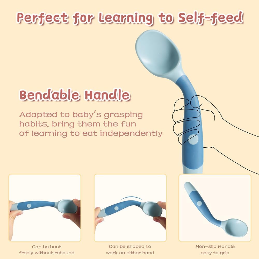 Baby Utensils Spoons and Forks Set Bendable Self-Feeding image 2
