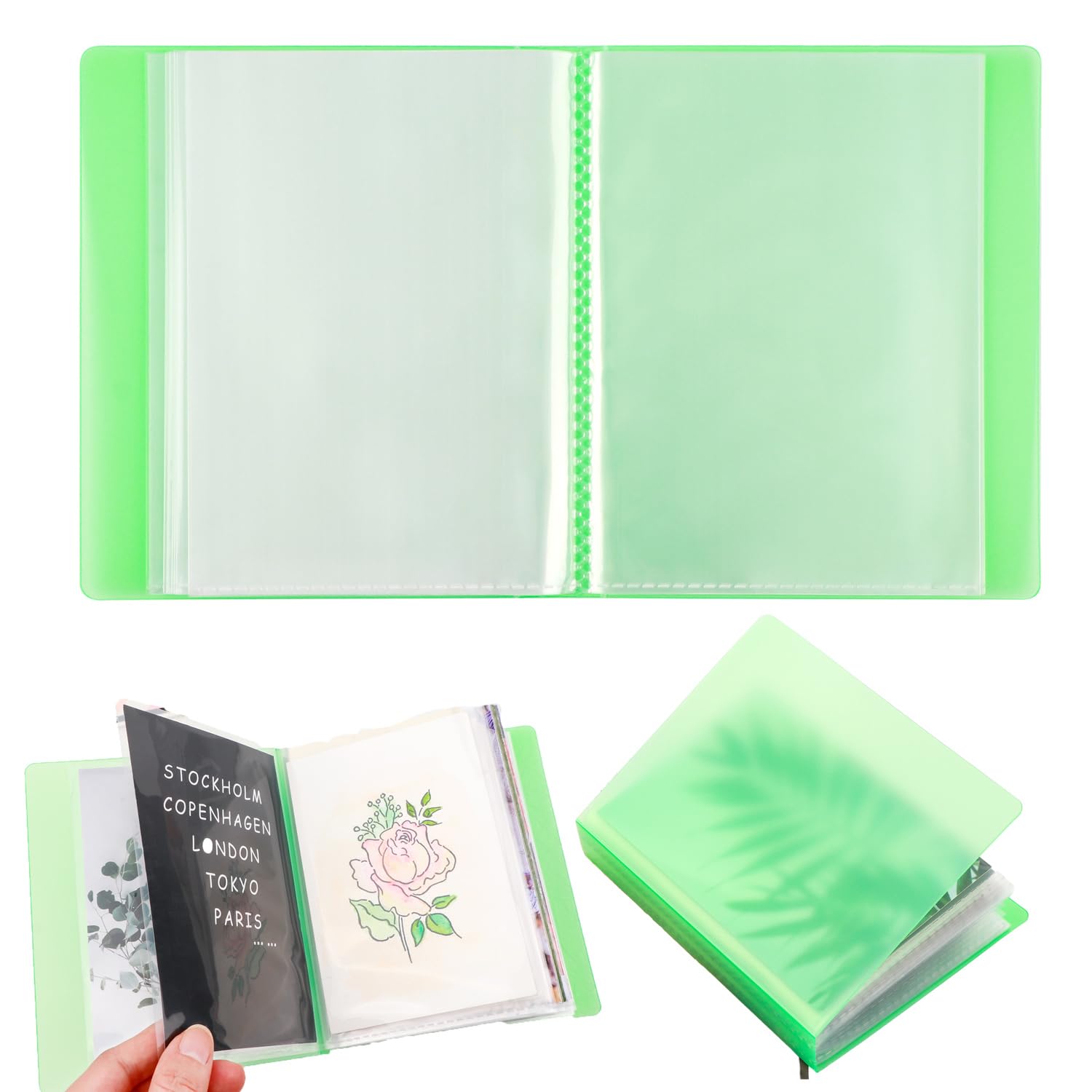 OTCRAFT40 Pages/Set A6 Sticker Photo Storage Album; Stamp Cutting Dies Storage Book Organizer Folder for Postcards Stickers, Photo, Clear Stamps, and Cutting Dies 11.2x6.4inch οΌGreenοΌ