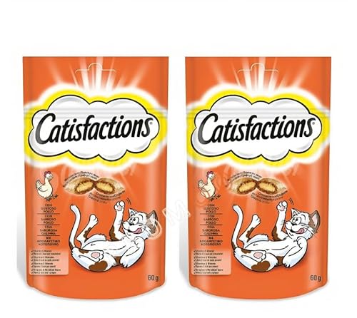 Catisfactions – beloningen voor katten, kipsmaak, knapperige en zachte textuur, 2 stuks x 60 g – verpakking Promoo