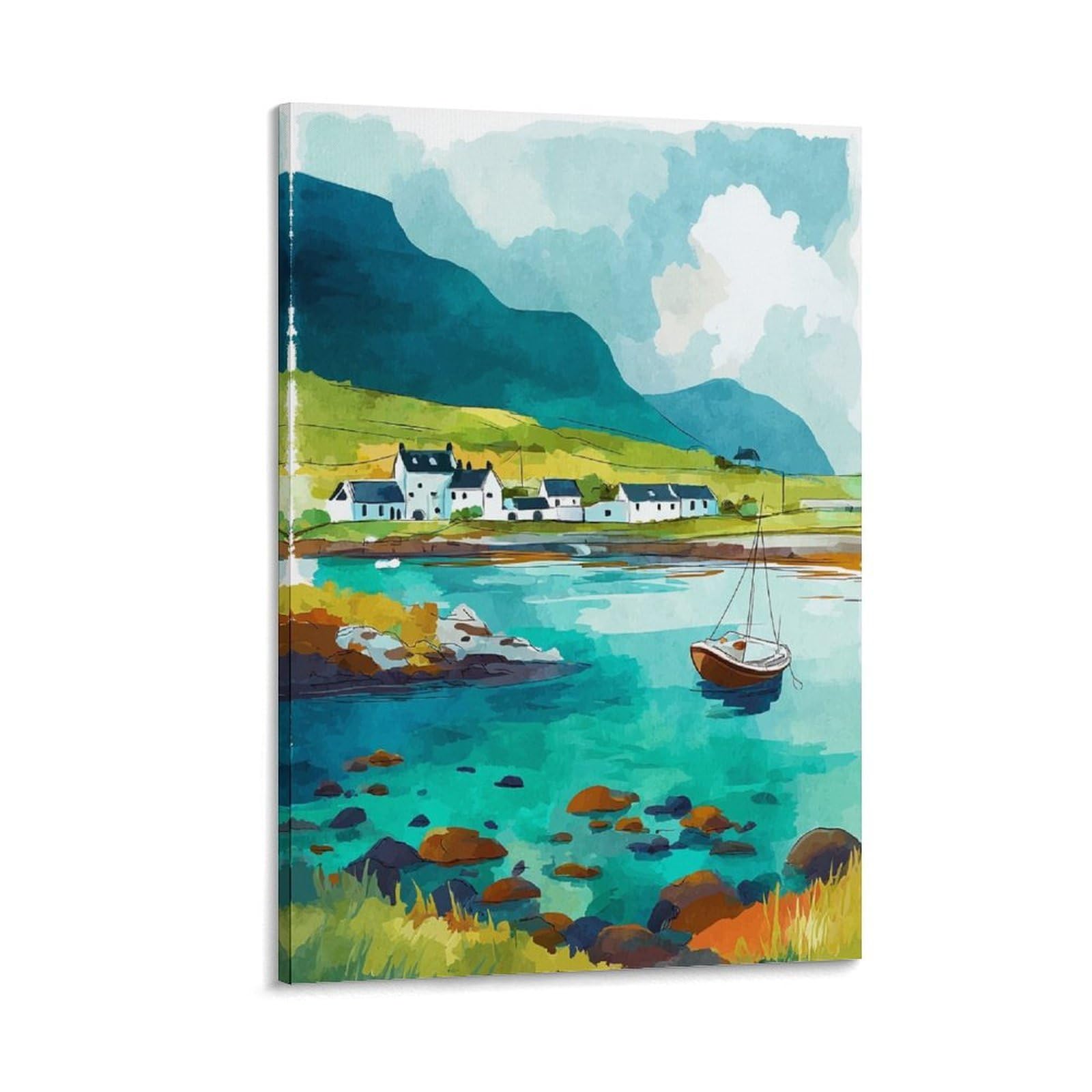 CTZIKWW Isle of Islay Scotland 20x30inch(50x75cm) Vintage Watercolor Canvas Wall Art