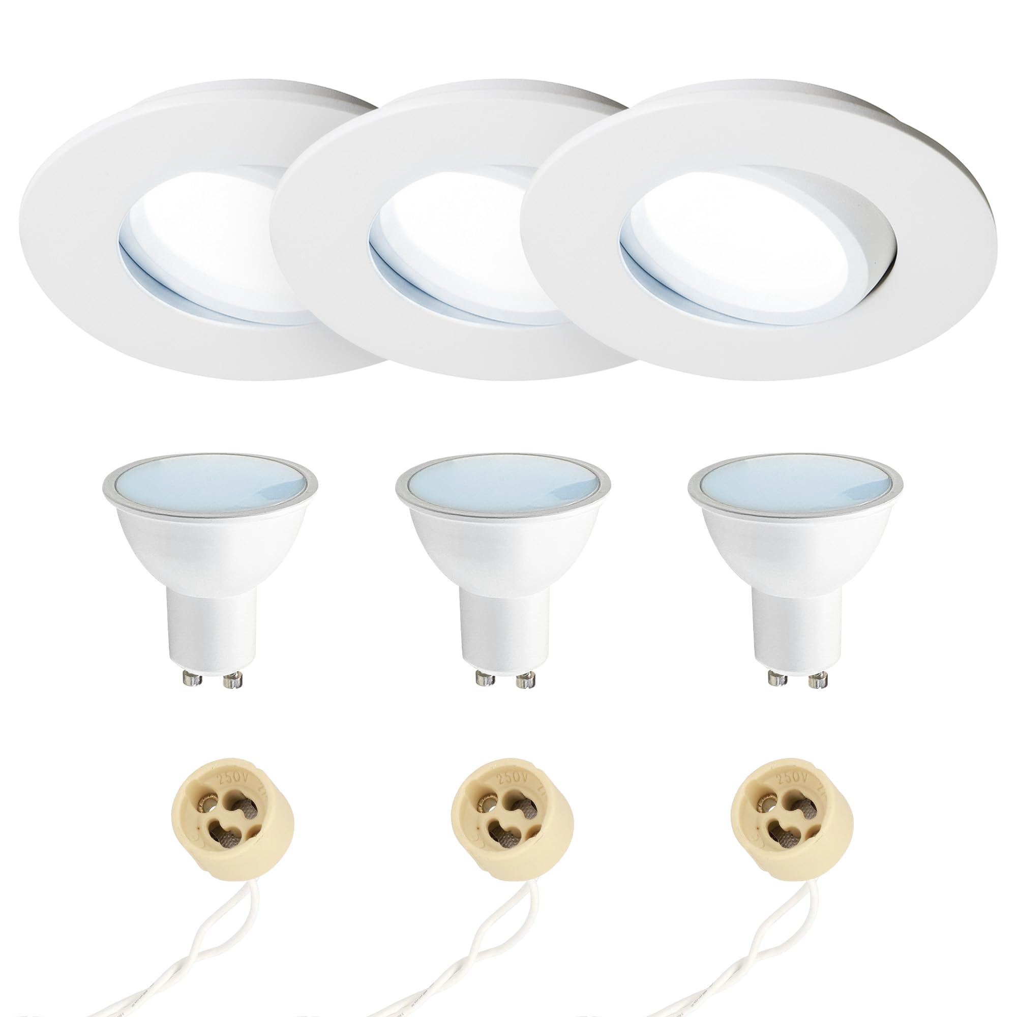EDO Zestaw 3 sztuk - Oprawa Wpuszczana LED GU10 5,5W 6500K 230V POLI Biała Okrągła Ø 95 mm - Reflektor Podtynkowy z Regulowanym Pierścieniem - Lampa Sufitowa IP44 do Łazienki, Pralni, Kuchni