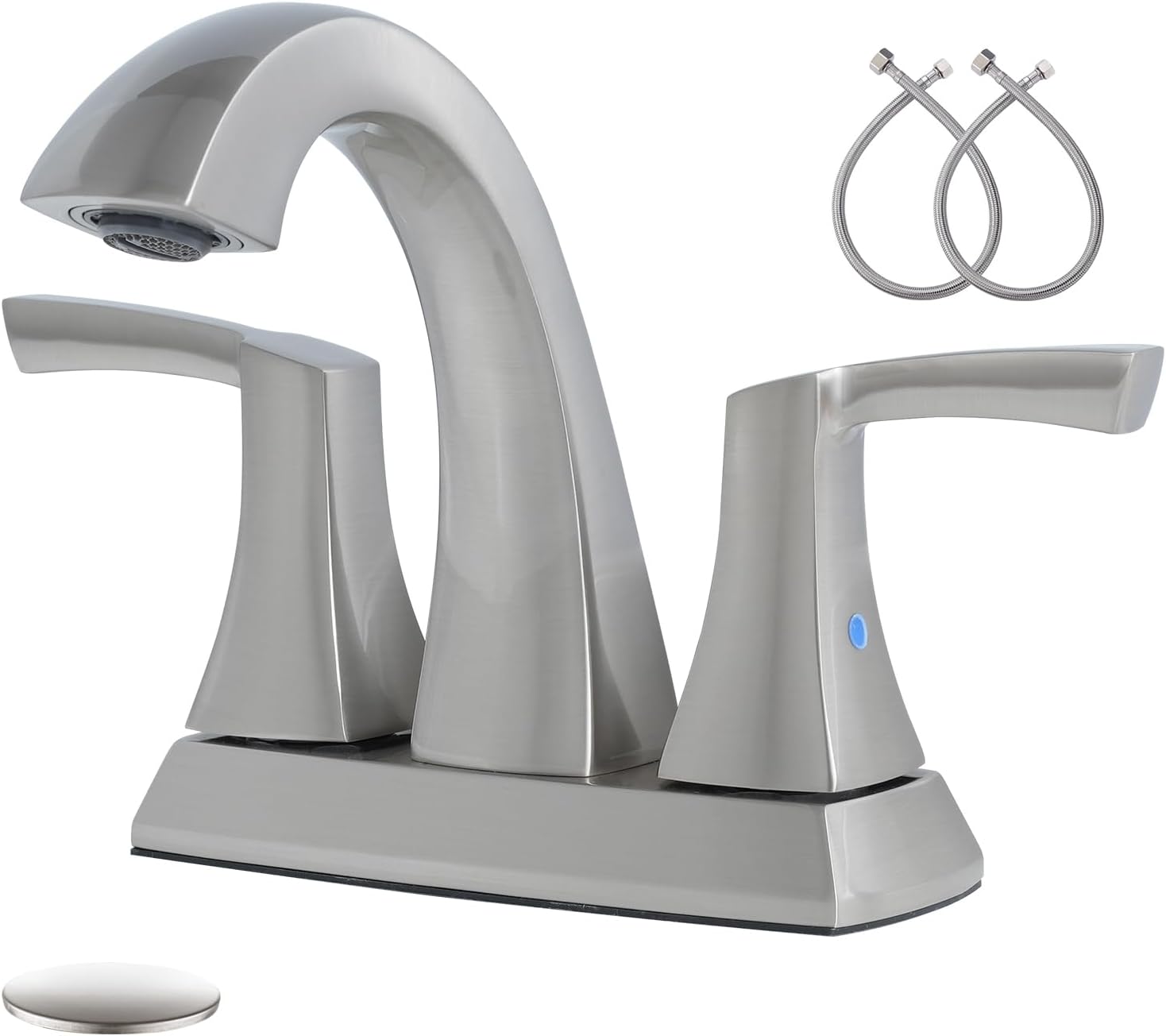 VXV Bathroom Faucet Brushed Nickel, 2 Handles Low Arc Bathroom Sink Faucets, 4 Inch Centerset