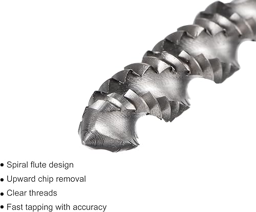 Miniatura 3 de uxcell Grifo de roscado de flauta espiral 10-24 UNC, HSS (acero de alta velocidad) sin recubrimiento rosca de máquina roscado 3 flautas herramienta