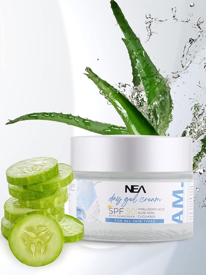 NEA Face Moisturizer Day Gel Cream with SPF 50 Sunscreen Hyaluronic
