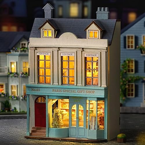 Miniatura 3 de Kit de muebles de casa de muñecas de madera en miniatura, mini casa de muñecas hecha a mano con LED, escala 124, juguetes creativos para
