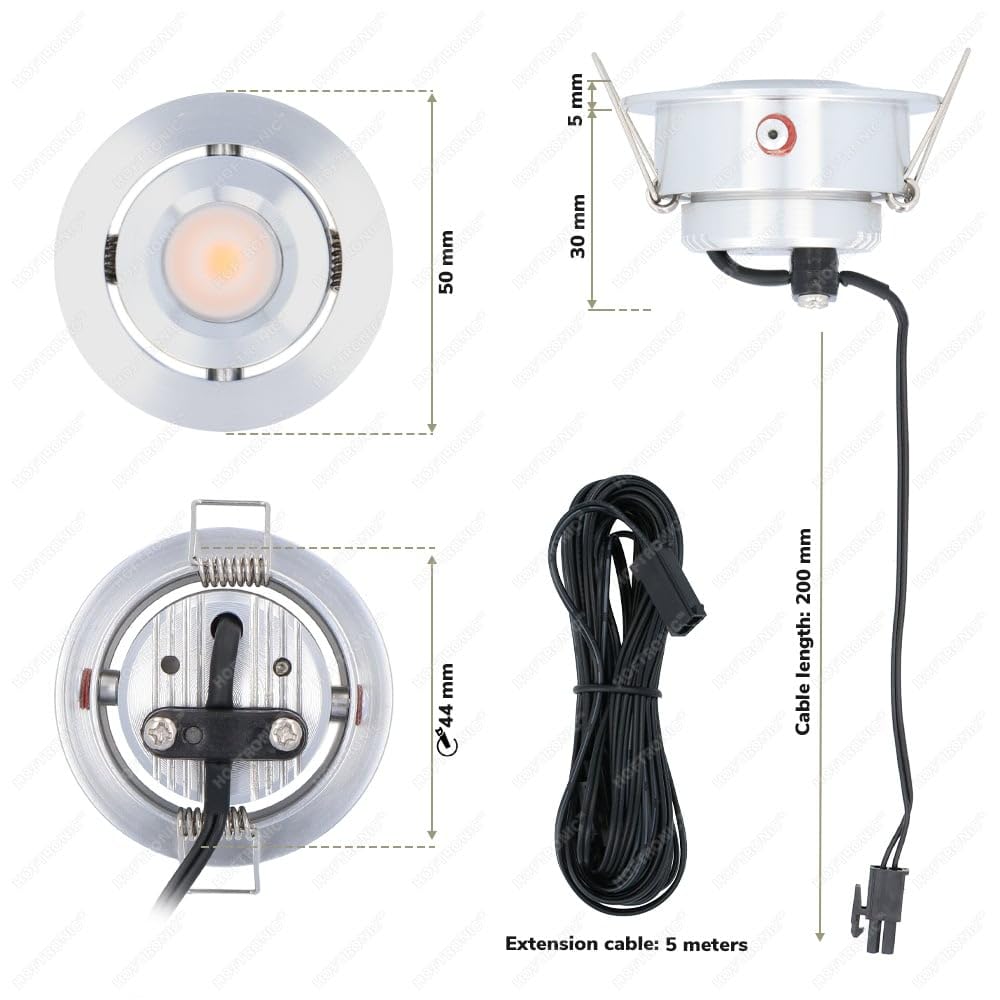 HOFTRONIC - Mini LED Einbaustrahler Set Granada 8er set Schwenkbar IP44 Inkl. Touch Wand-Dimmer & Fernbedienung 2700K Warmweiß LED Deckenstrahler schwenkbar ideal für Terrassendach, Bad, Dusche