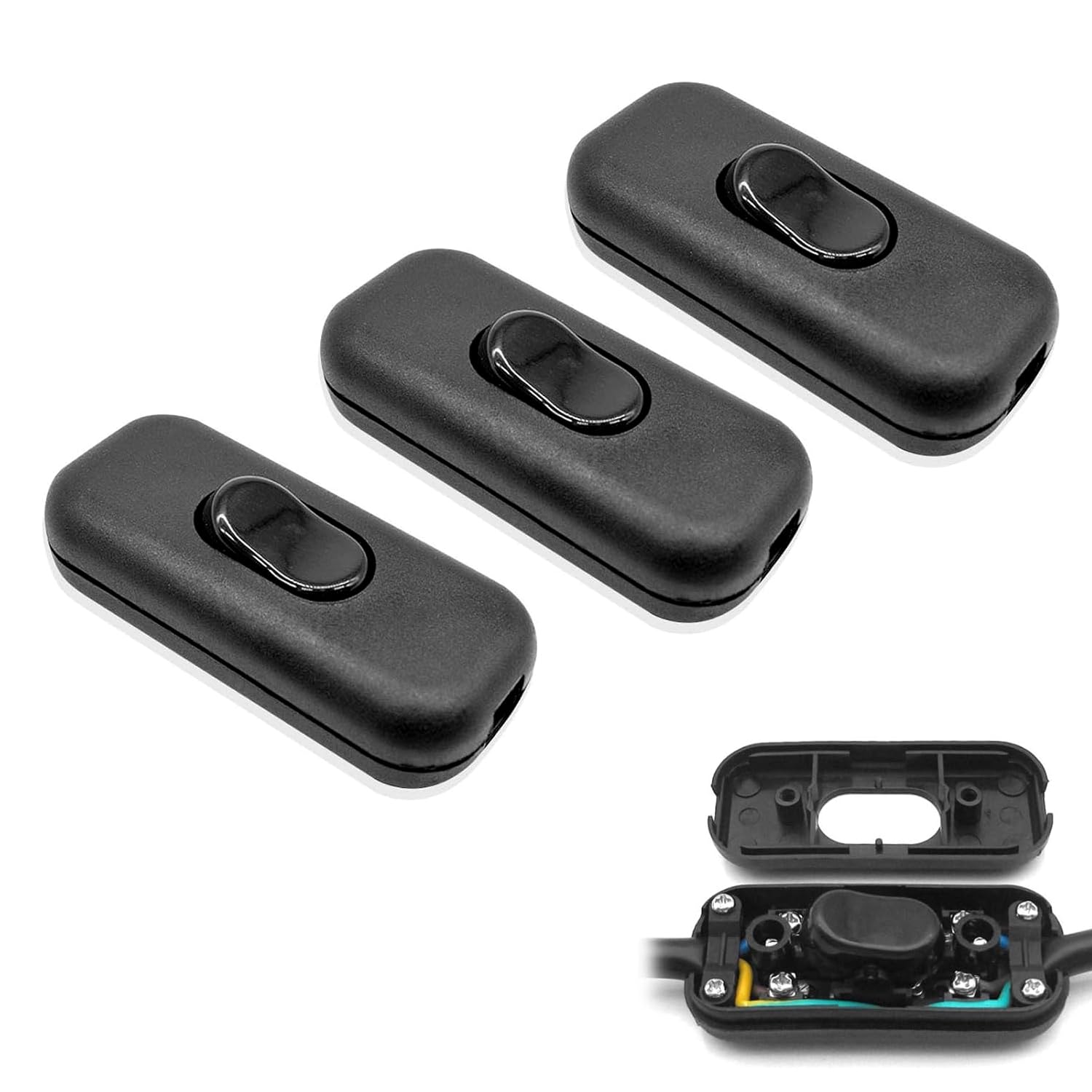 3 Pcs Lamp Switch, Black Inline Light Control for Lamps and Small Appliances, Easy Installation In Line Cord, Durable Torpedo Design, 2 or 3 Core