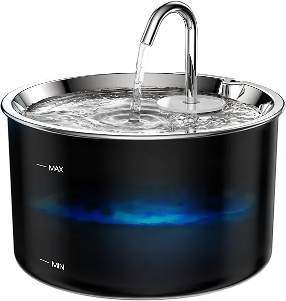 Vividorama Cat Water Fountain Stainless Steel Lid, 3L/101oz Pet Water Fountain, Dog Waterer with Quiet Pump and 4-Layer Filtration for Cats and Dogs