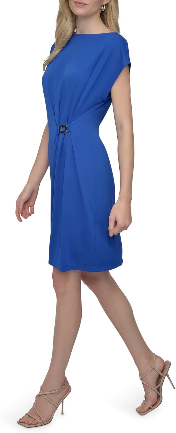 DKNY Womens Short Sleeve Buckle Mini Tunic Dress - Image 3