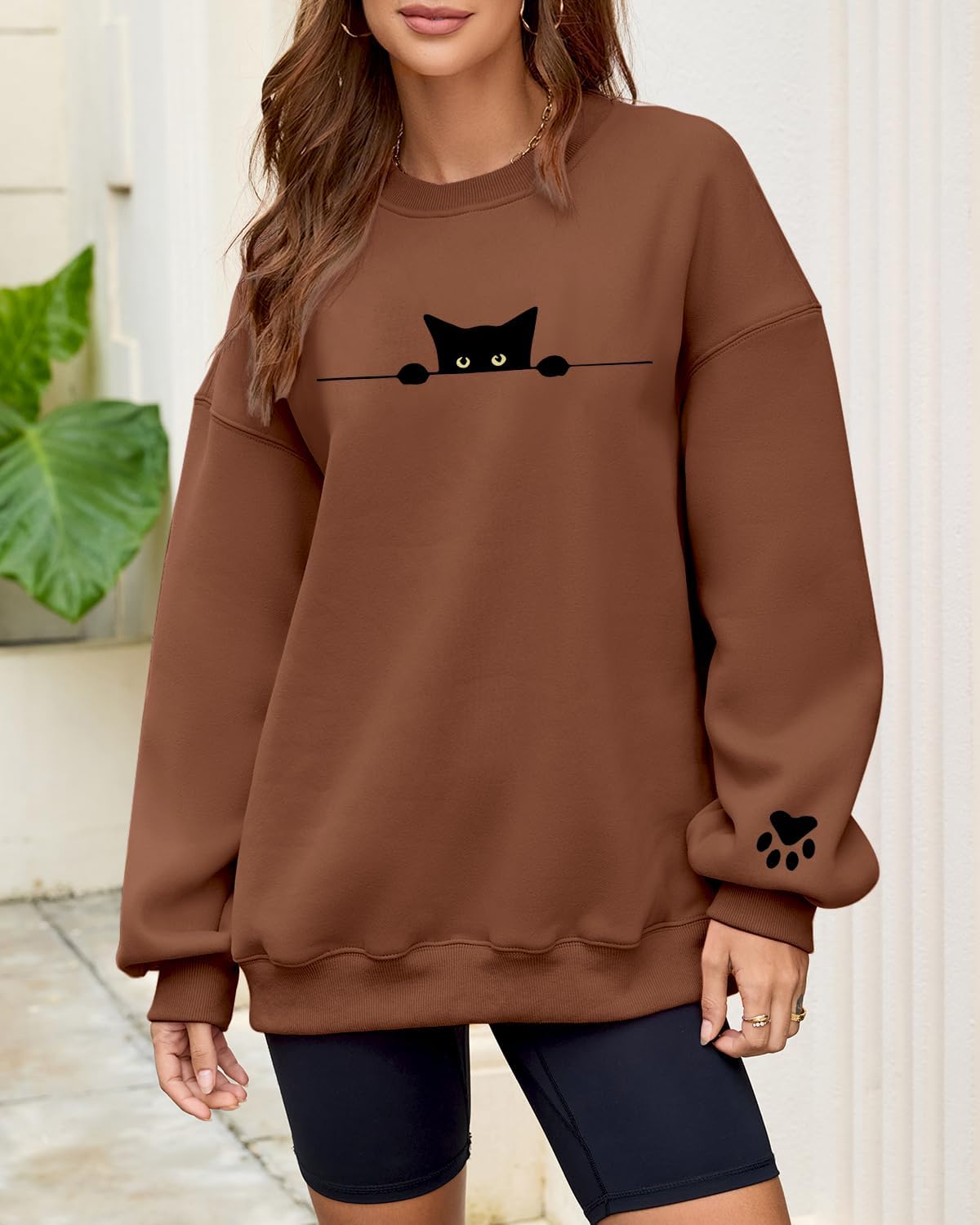 HEYTALALA Womens Oversized Sweatshirts Fleece Sweaters Long Sleeve Crewneck Hoodies Fall Solid Color Drop Shoulder Pullovers - Image 2