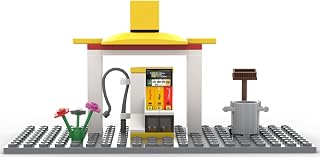 Building Bricks City Gas Station MOC Set – Fuel Station with ATM, Broom, Garbage & Accessories