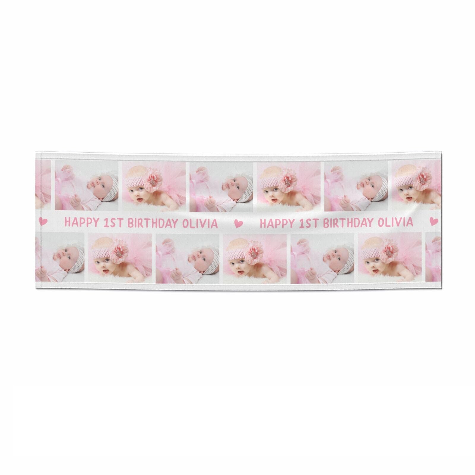 Personalised Pink Any Age Birthday Photo & Name Party Banner 5.85ft x 1.95ft - Satin Coated Paper, Semi Gloss, Indoor Birthday Decoration for Baby Girl