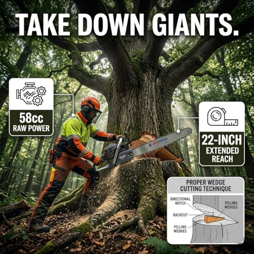 Image of EASTMAN EPCS-5822EN2 Gasoline Chain Saw - 58cc Engine, 560mm (22-Inch) Bar Length, 11000 RPM High-Speed Woodcutting Chainsaw for Professional & Home Use