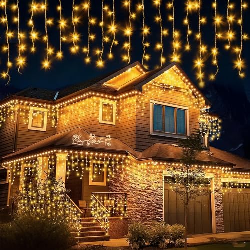JTSIOV Luci Natale Esterno 10M 400 LED, Luci Natale Esterno Cascata con 8 Modalità, Timer, IP44 Impermeabile, Catena Luminosa Esterno Collegabile per Addobbi Natalizi, Tetto, Giardino, Finestre