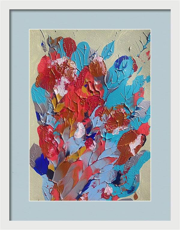 Generico Cuadro moderno pintado a mano con marco 37 x 47 cm, coral splash, estilo abstracto, expresionista/acción pintada, cuadro decoración casa oficina