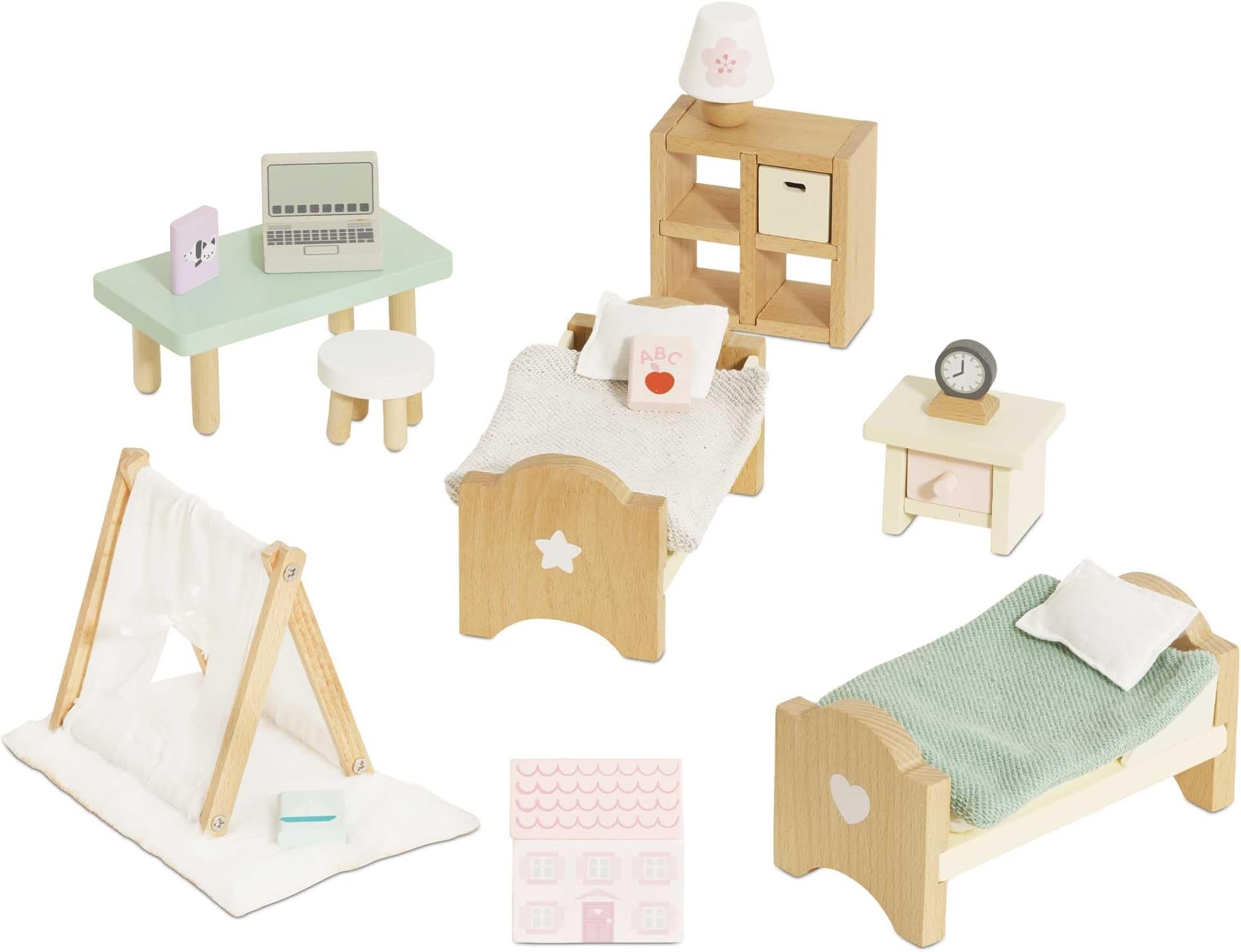 SugarPlum Wooden Bedroom Set | Dolls House Accessories Play Set For Dolls Houses | Girls and Boys Doll House Furniture Sets - Suitable For Ages 3+, Daisylane Child Bedroom (ME061)