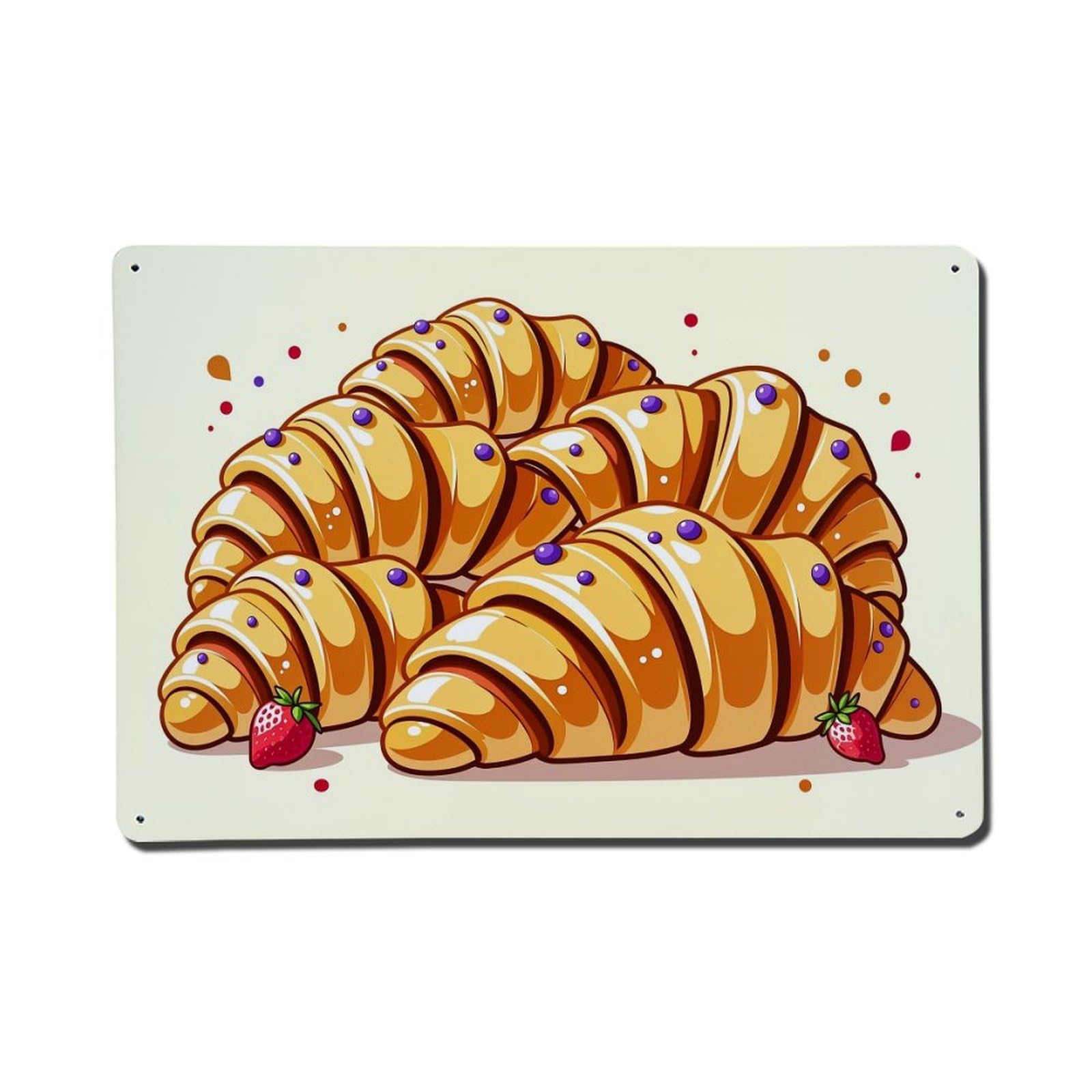 Croissant Stack With Berries And Dots Metal Tin Sign Plaque