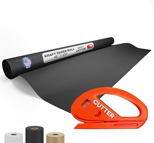 Vista 75 de Rollo de papel kraft marrón de 24 x 1800 pulgadas (150 pies) con cortador, papel de calidad fabricado en Estados Unidos, 50 libras de grosor