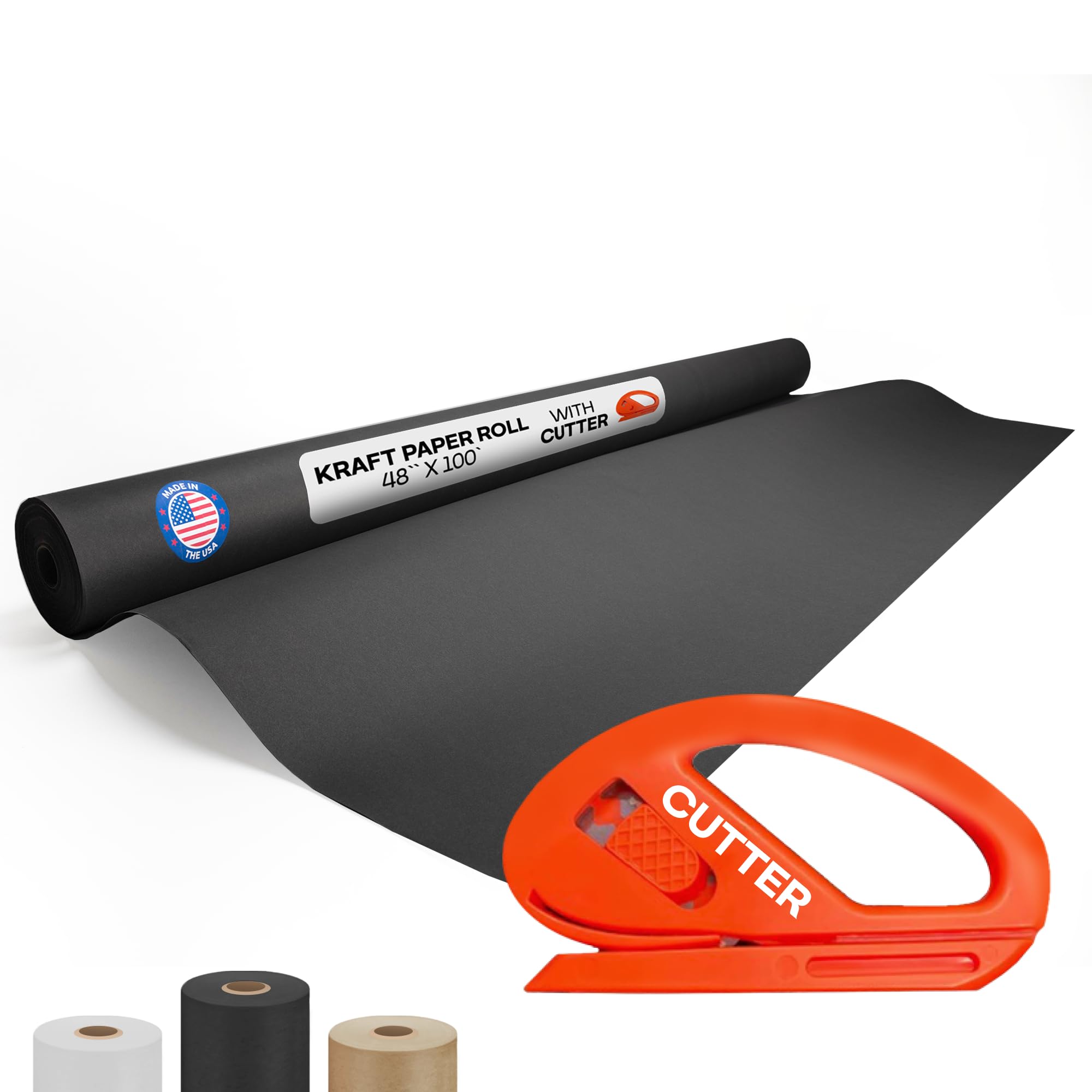 Black Kraft Paper Roll 48" x 1200" (100 feet) with Cutter- USA-Made