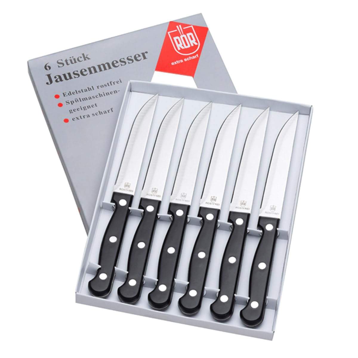 Roer Solingen Set 6 Coltelli Da Tavola – Lama In Acciaio Inox 11 Cm, Manico Nero, Lavabili In Lavastoviglie, Per Burro E Pane - 3