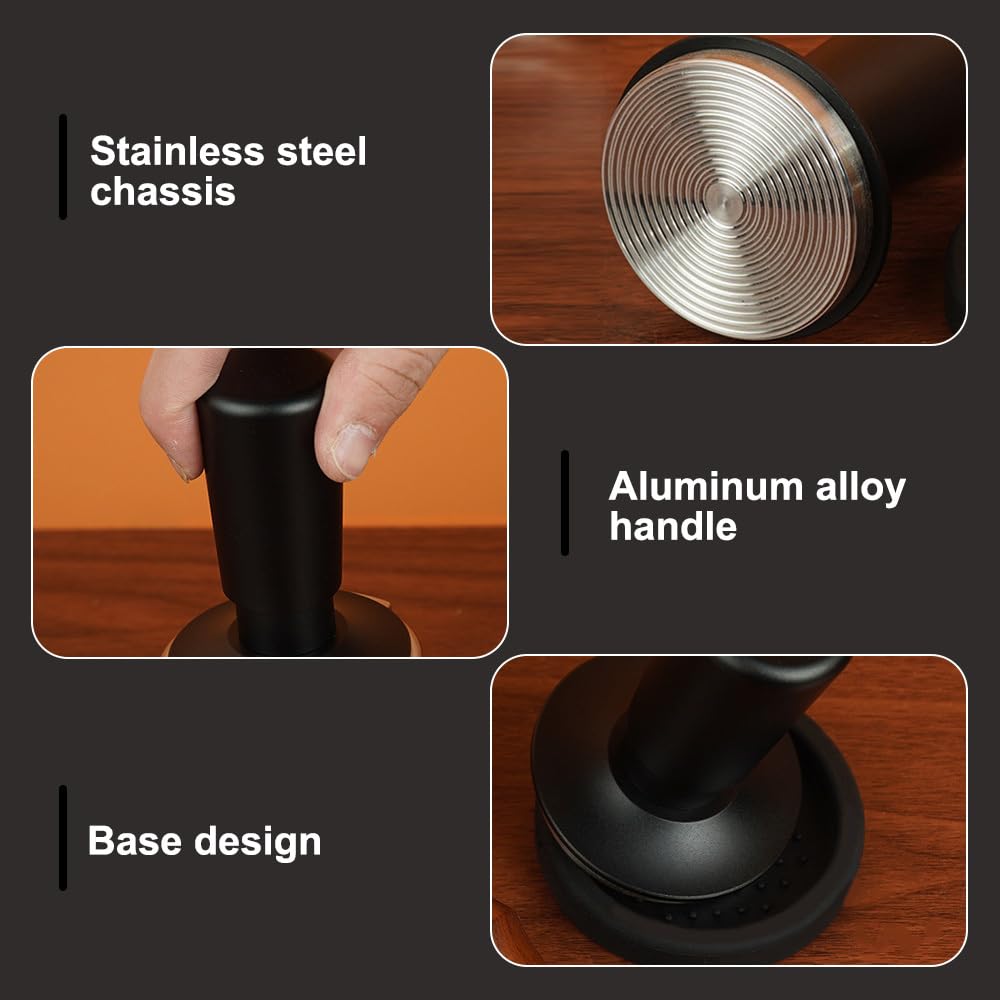 Tamper per Caffè, Pressino per Caffè Espresso a Doppia Molla Senza Regolazione in Acciaio Inossidabile con Tappetino Silicone, Pressa Caffè per Campeggio, Ufficio, Case