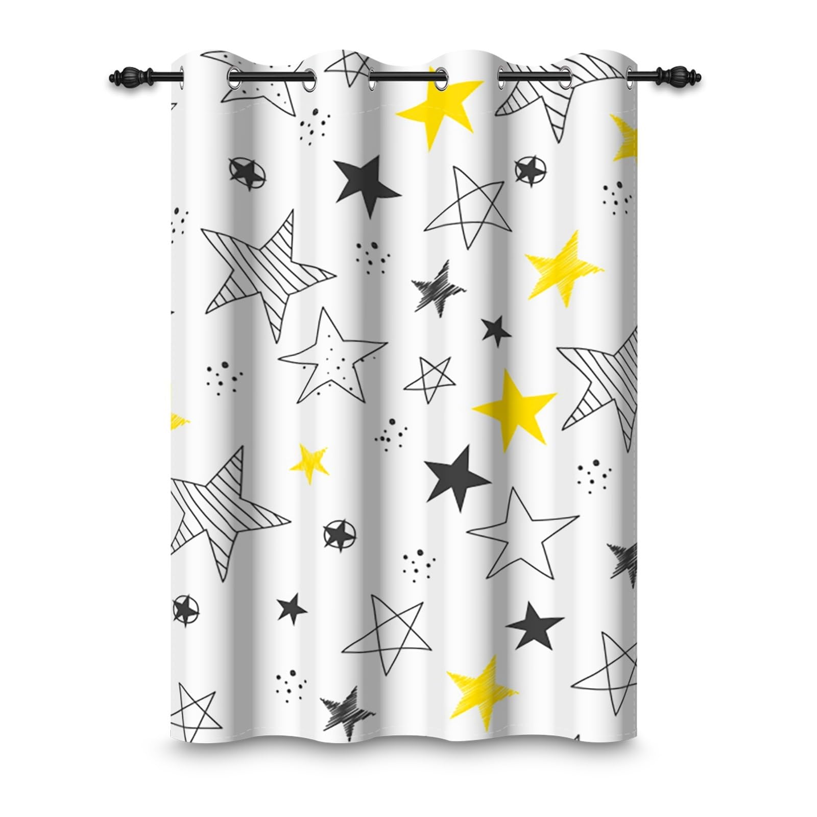 ggaimwf 46"x 90" Cartoon Eyelet Curtain for Kids Bedroom Yellow White Star Space Pattern Insulated Thermal Grommet Blackout Window Drapes for Boy's Nursery Playroom Living Room,1 Single Panel