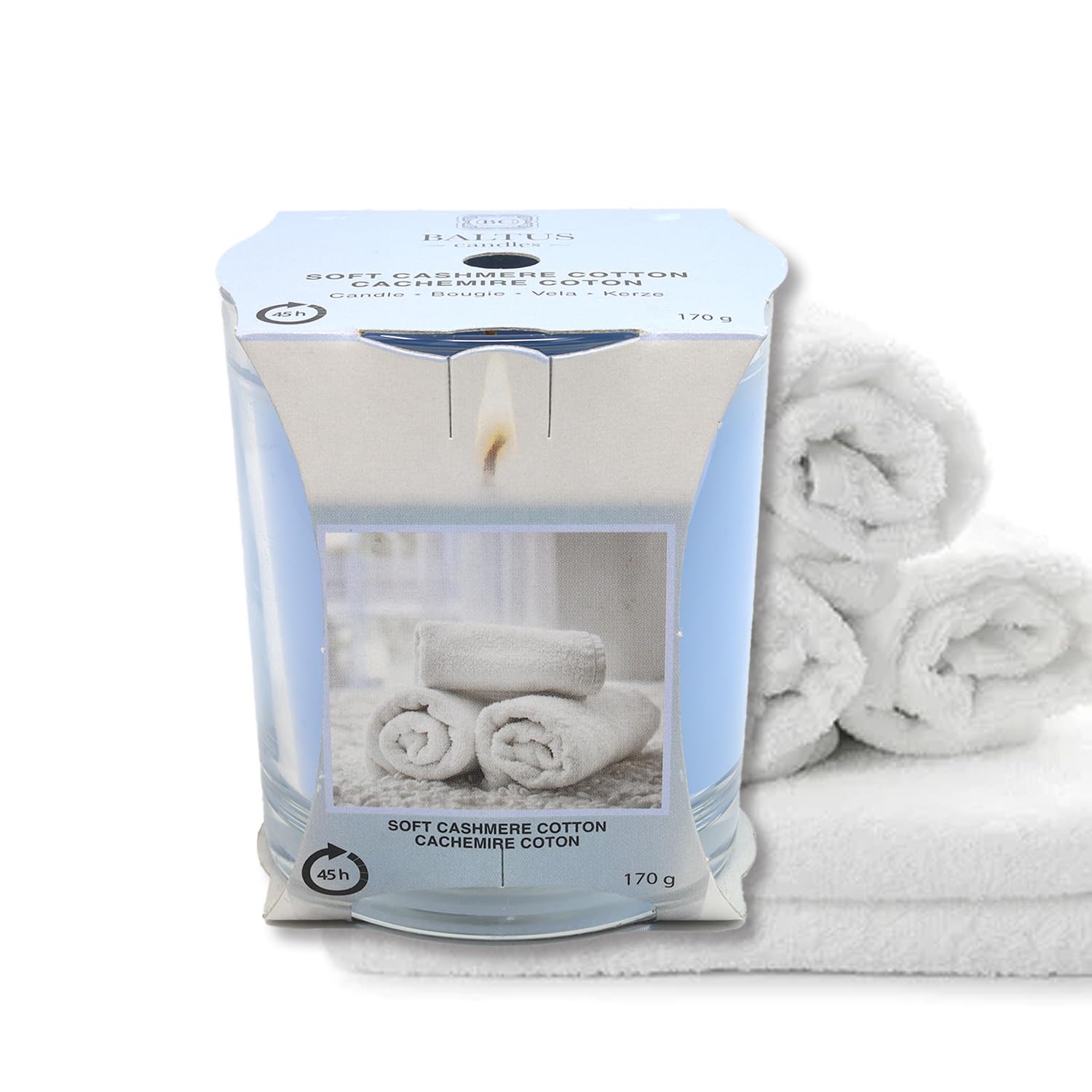 Baltus Multicoloured Scented Candle Soft Cashmere Cotton 170G Single Wick 45Hrs Glass Jar Gift Idea