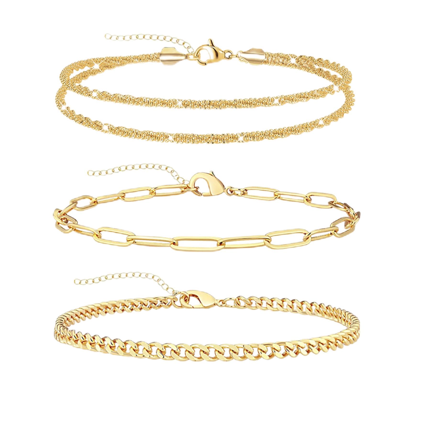 Nanafast Women's Ankle Bracelets, Sparkling Multi-layer Anklet Bracelets for Women, Adjustable Shiny Gold/Silver Anklets for Women, Beach Cute Anklets Jewelry for Summer
