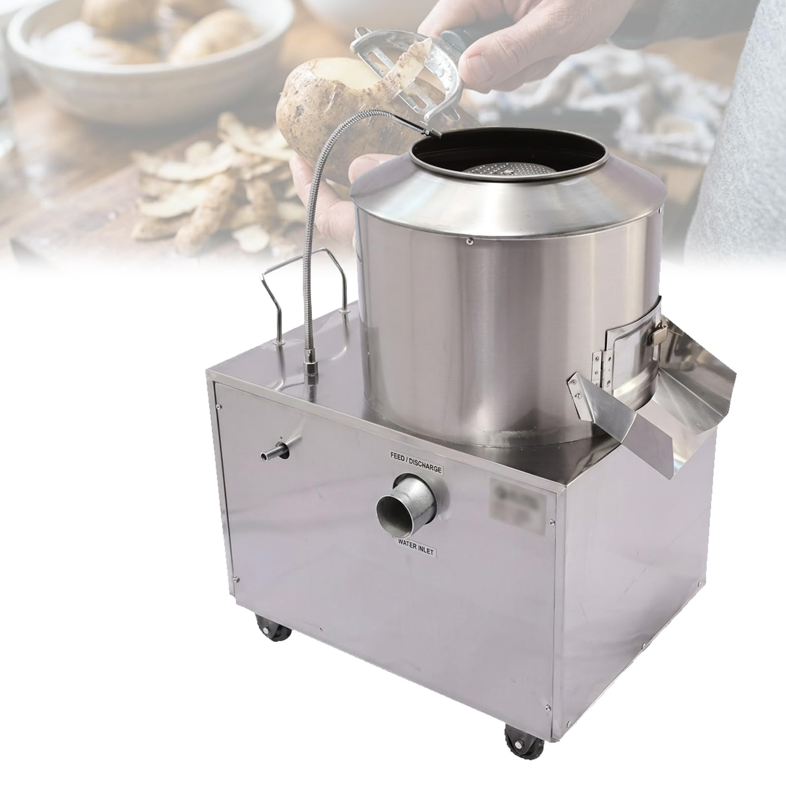 MObyat Máquina Peladora Papas Comercial 1500W, Máquina Lavadora Papas Eléctrica Acero Inoxidable, Tasa Limpieza Remoción 150-220KG/H para Restaurantes Y Cafeterías