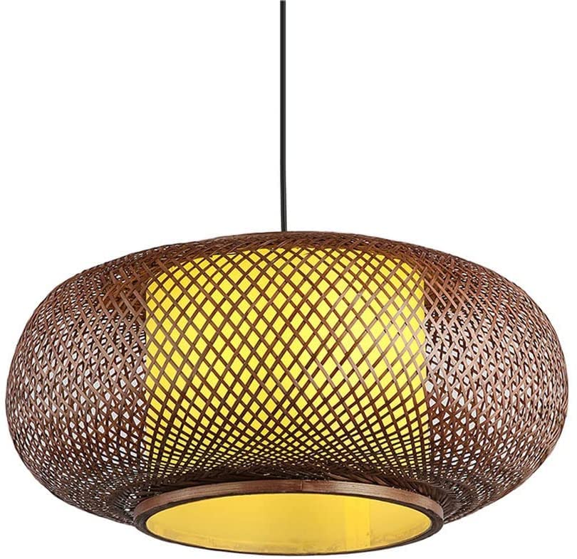 Lámpara antigua de bambú tejida a mano con pantalla interior difusora para iluminación premium