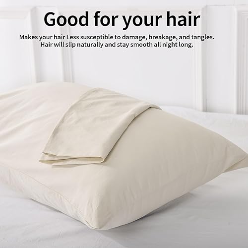 Miniatura 3 de NEXHOME PRO Juego de 2 fundas de almohada estándar 100% algodón orgánico, cierre de sobre, tacto de lino texturizado natural, suave y duradero,