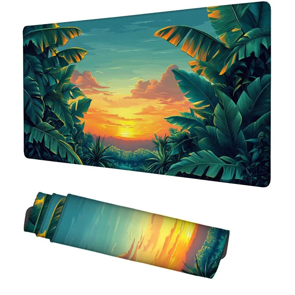 Podkładka pod mysz XXL 1000 x 400 x 3 mm, podkładka pod mysz do gier zachód słońca rośliny podkładka pod mysz mata biurkowa akcesoria biurkowe antypoślizgowa podstawa wysokiej precyzji śledzenia, do