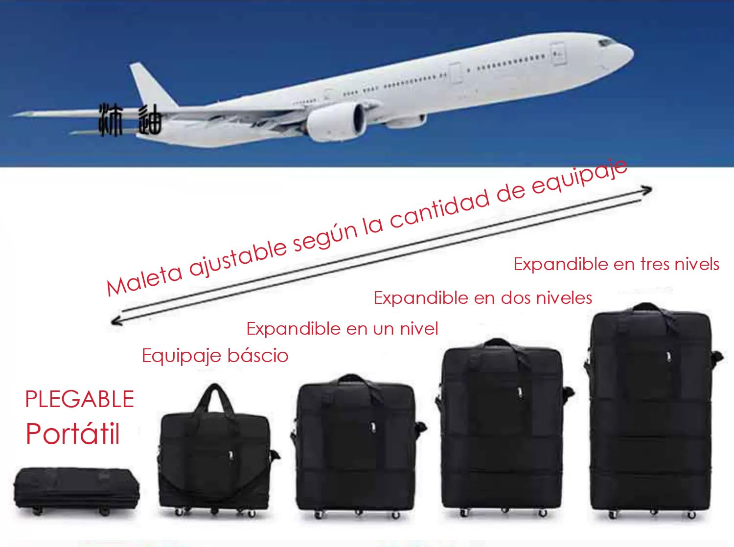 Bolsa de Viaje con Ruedas Expandible, Bolsa de Equipaje Plegable de Lona para Viajes Mudanzas, Capcidad hasta 90L(28PULGADA)