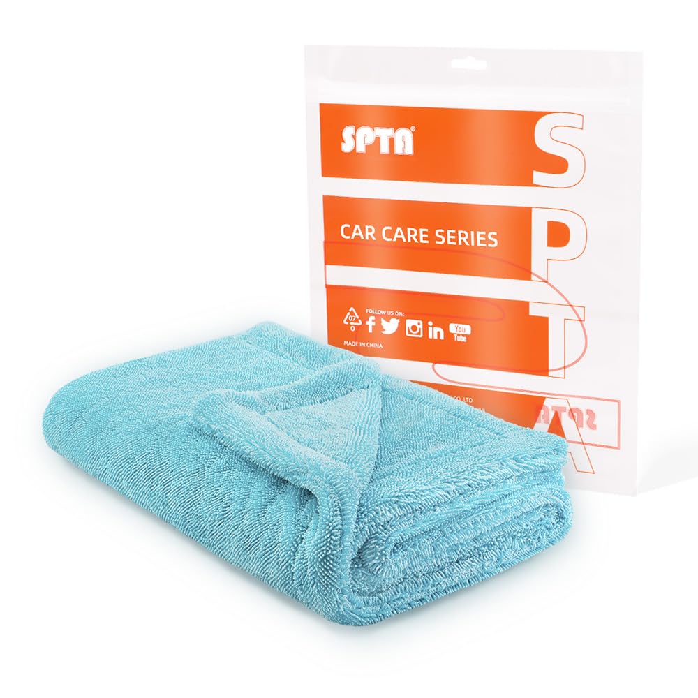 SPTA Asciugamano per asciugatura auto, in microfibra, antigraffio, 1 confezione ultra assorbente per dettagli auto, 650 g/m², 68,1 x 91,9 cm, blu acqua, MT037
