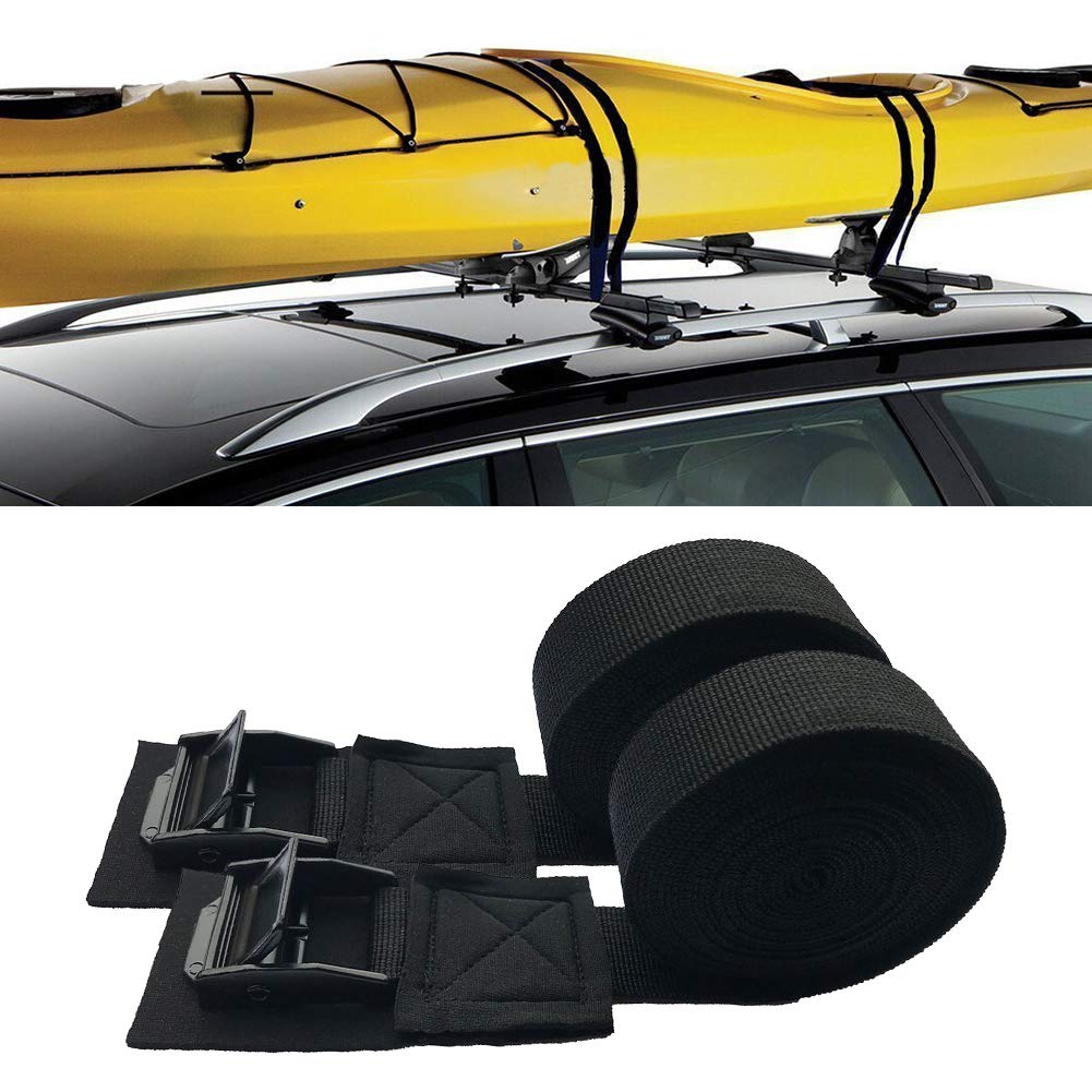 XHXseller Vibrant Black Thread-On J-Style Nylon Cargo Strap Adapter for Roof Rack, Compatible with Passenger Car