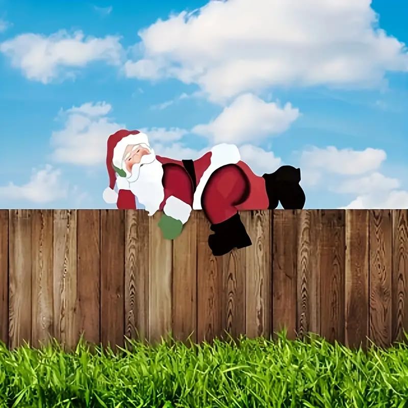 2PCS Christmas Santa Fence Peeker - Decorative Outdoor Garden Stake, Plastic Holiday Decor, No Battery Floor Mount for Yard Art Display
