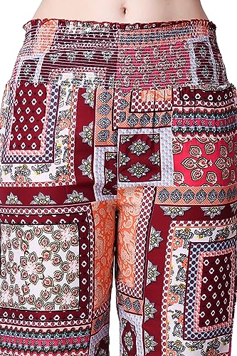 Image of POPWINGS Casual Boho Printed Side Wide Leg Trousers for Women || Summer Wear Comfortable Pull-On Women Trousers || Western Loose-Fit Trousers || Stylish Women Casual Trousers