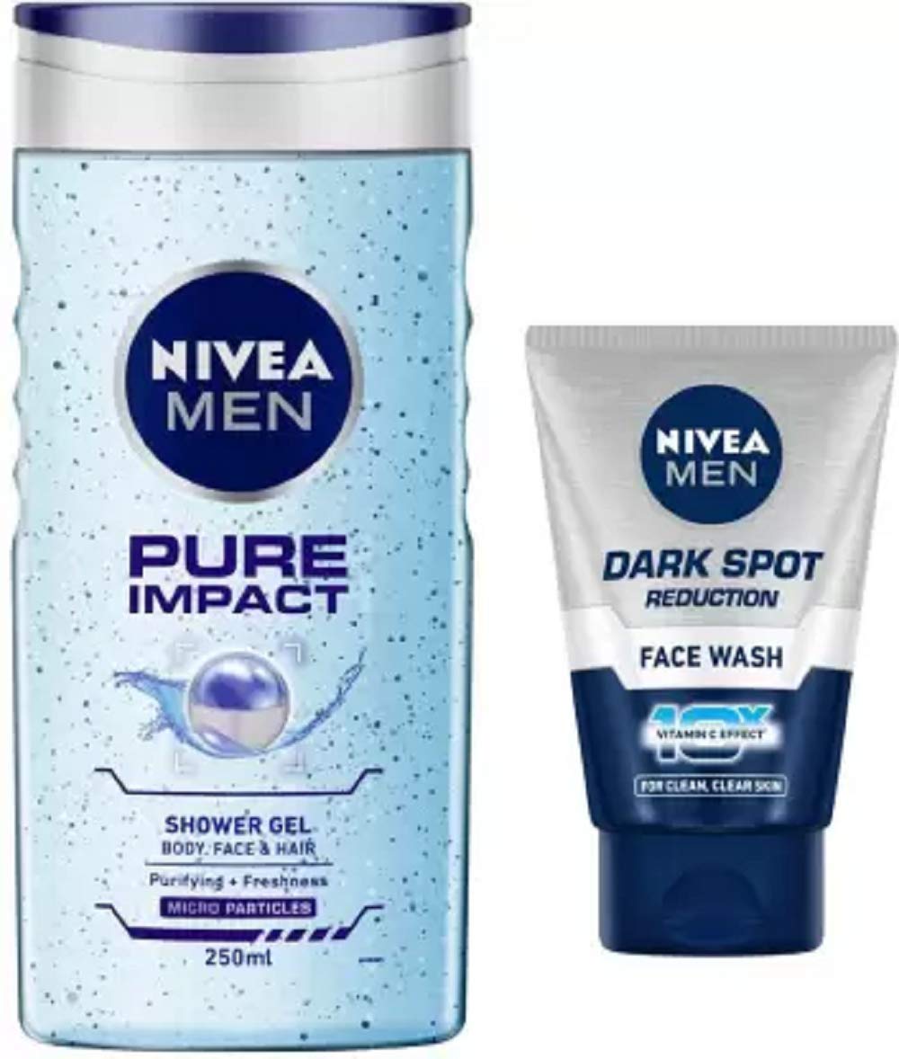 Nivea Men Pure Impact Shower Gel, 250ml with Dark spot Reduction facewash 100g (2 Items in the set)